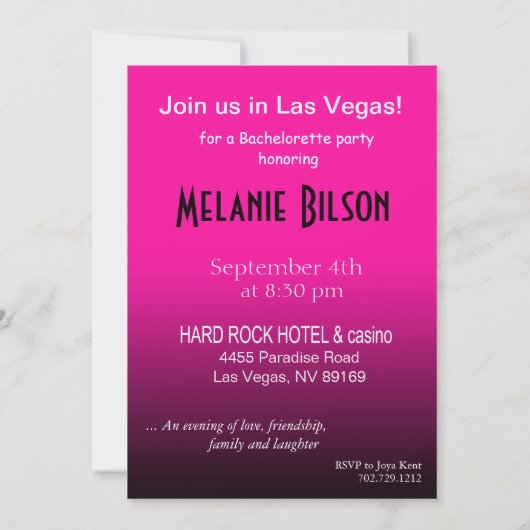 Las Vegas Junggeselinnen-Abschied fuschia Einladung (Rückseite)