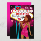 Las Vegas Junggeselinnen-Abschied fuschia Einladung (Vorne/Hinten)