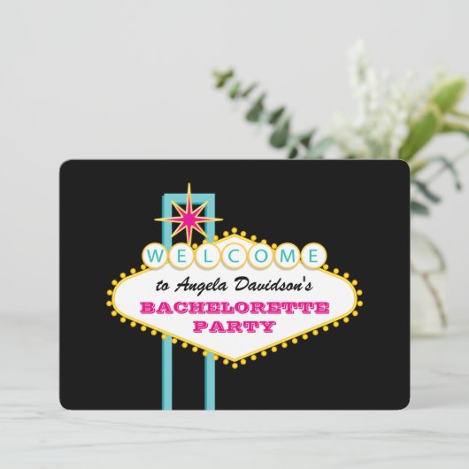 Las Vegas Junggeselinnen-Abschied Pink Sign Einladung (Stehend Vorderseite)