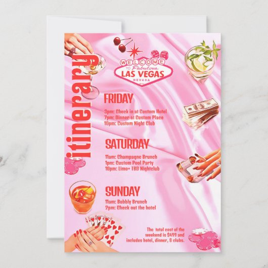 Las Vegas Junggeselinnen-Abschied Poker Itinerary Einladung (Rückseite)