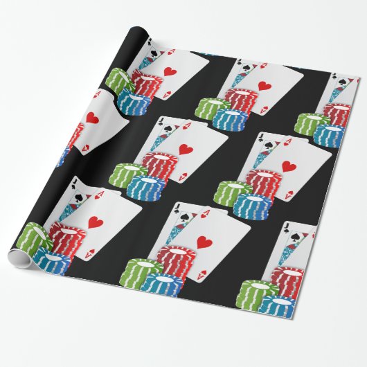 Las Vegas-Kasinogroße Blackjack-Karten und Chips Geschenkpapier (Ungerollt)