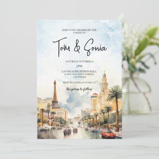 Las Vegas Landscape Wedding Destination Einladung (Stehend Vorderseite)