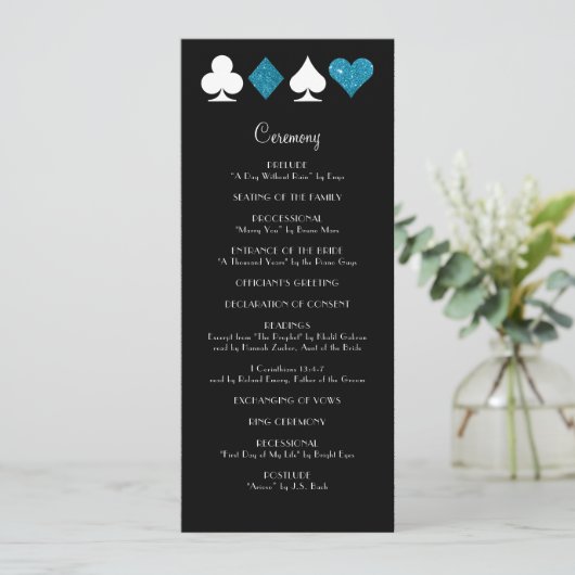 Las Vegas Malibu Blue Glitzer Wedding Program Programm (Stehend Vorderseite)