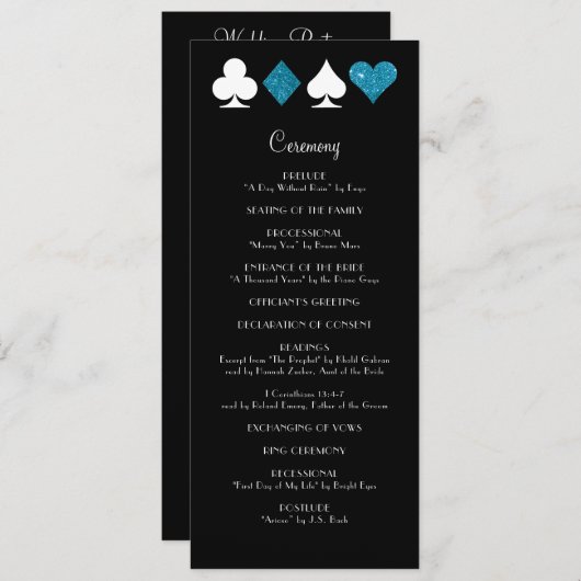 Las Vegas Malibu Blue Glitzer Wedding Program Programm (Vorne/Hinten)