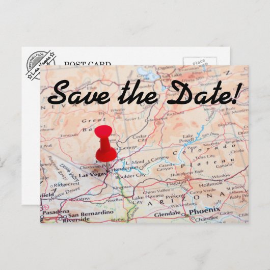 Las Vegas Map Button Save the Date Ankündigungspostkarte (Vorne/Hinten)