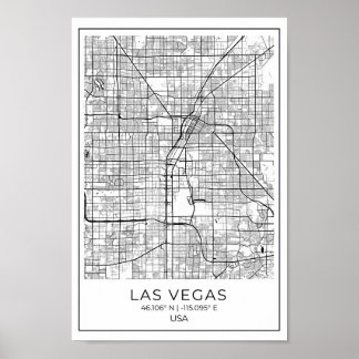 Las Vegas Map - Las Vegas Black and White Map Poster