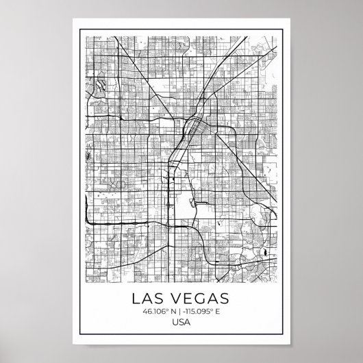 Las Vegas Map - Las Vegas Black and White Map Poster (Vorne)