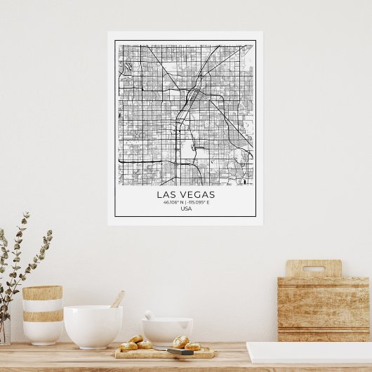 Las Vegas Map - Las Vegas White Map Poster (Küche)