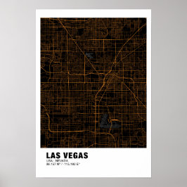 Las Vegas Map Poster - Nevada Black & Golden Map