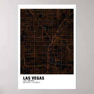 Las Vegas Map Poster - Nevada Black & Golden Map