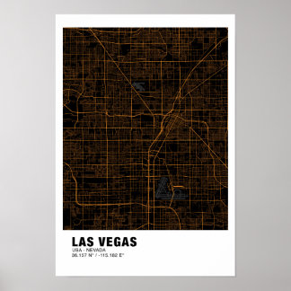 Las Vegas Map Poster - Nevada Black & Golden Map