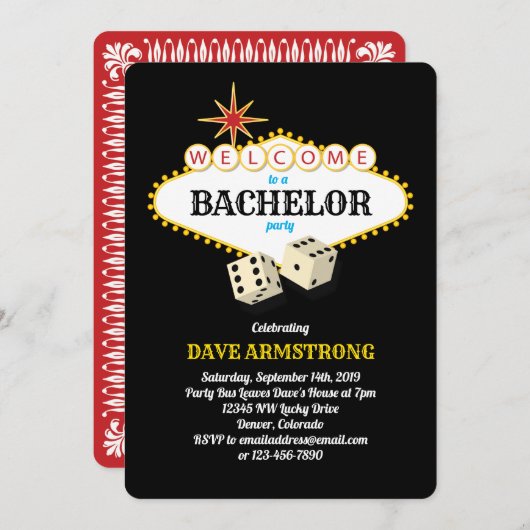 Las Vegas Marquee Bachelor Party Einladung (Vorne/Hinten)