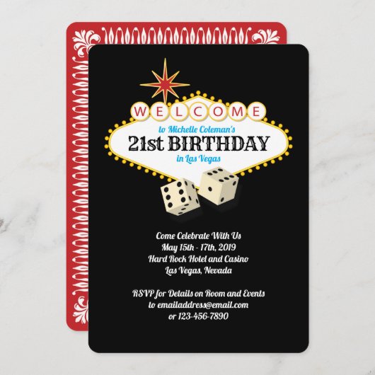 Las Vegas Marquee Birthday Party Einladung (Vorne/Hinten)