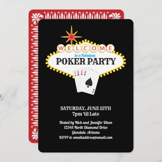 Las Vegas Marquee Sign Poker Party Einladung (Vorne/Hinten)