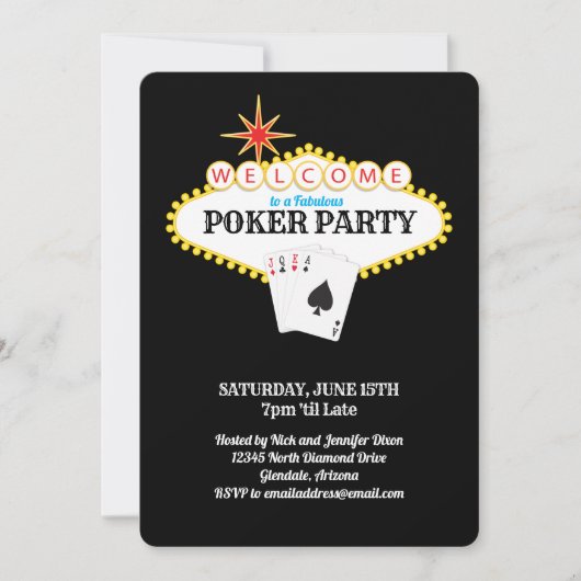 Las Vegas Marquee Sign Poker Party Einladung (Vorderseite)