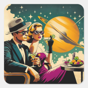 Las Vegas Martini Gangster Party im Space Age Stil Quadratischer Aufkleber