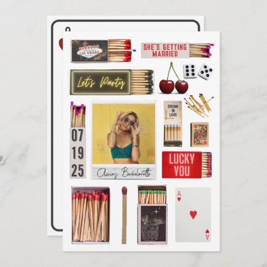 Las Vegas Matchbox Art Foto Junggeselinnen-Abschie Einladung (Vorne/Hinten)