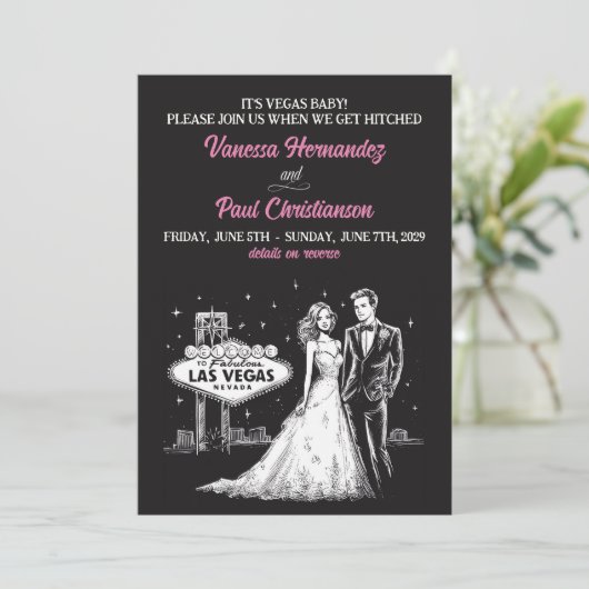 Las Vegas mit QR Code Hochzeit Einladung (Stehend Vorderseite)