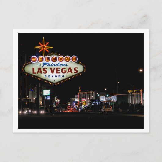 Las Vegas Nachtstraße mit Schild Postkarte (Vorderseite)