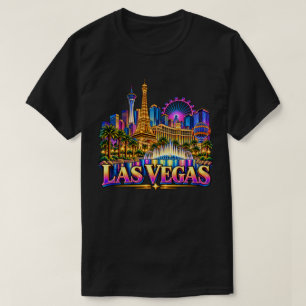 Las Vegas Neon-Skyline Farbige Reise Kunst T-Shirt