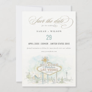 Las Vegas Nevada Aquarell-Landschaft-Hochzeit Save The Date