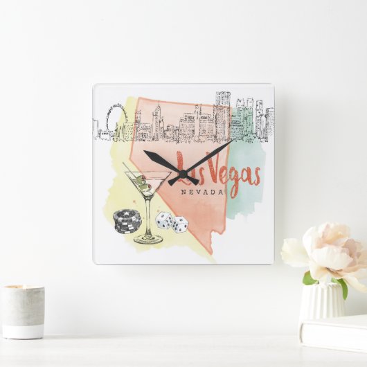 Las Vegas, Nevada | Aquarellbild Quadratische Wanduhr (Zuhause)