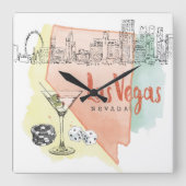 Las Vegas, Nevada | Aquarellbild Quadratische Wanduhr (Vorderseite)