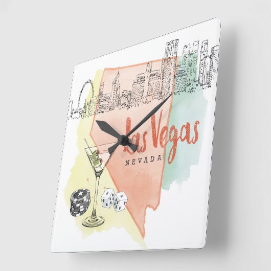 Las Vegas, Nevada | Aquarellbild Quadratische Wanduhr (Winkel)