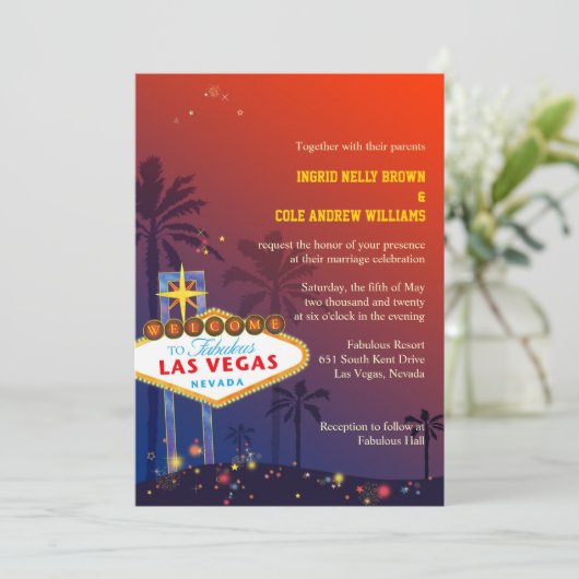 Las Vegas Nevada Hochzeit in Urlaubsort Einladung (Stehend Vorderseite)