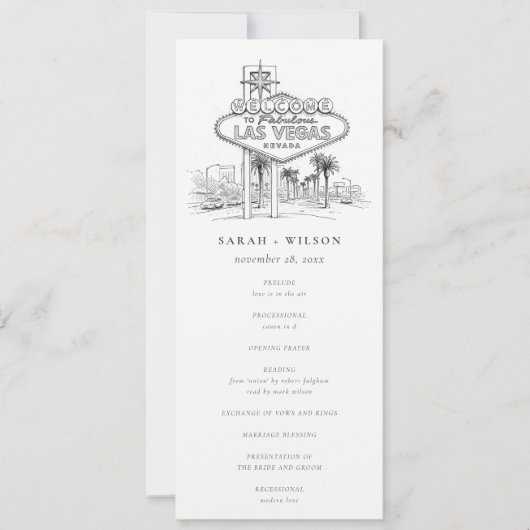 Las Vegas Nevada Skizze Hochzeitsprogramm Einladung (Vorderseite)