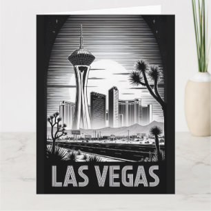 Las Vegas Nevada Skyline Schwarz Weiß Holzschnitt Karte