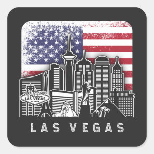 Las Vegas Nevada Skyline Vintage amerikanische Fla Quadratischer Aufkleber