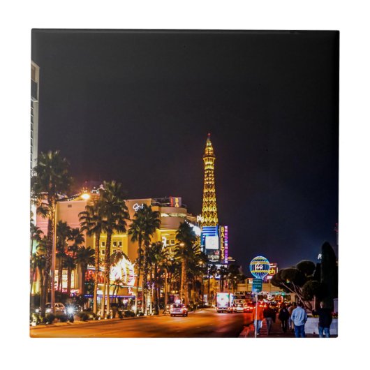 Las Vegas Night Lights Strip Eiffel Tower Casino Fliese (Vorderseite)