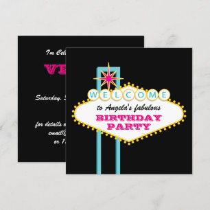 Las Vegas Party Rosa Schild Einladung