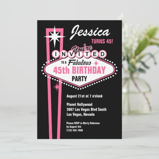 Las Vegas Pink Einladung (Stehend Vorderseite)