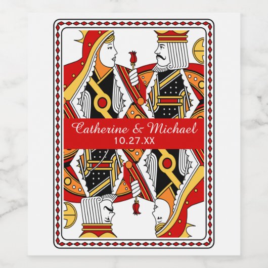 Las Vegas Playing Card King & Queen Gastgeschenk H Weinetikett (Einzelnes Label)