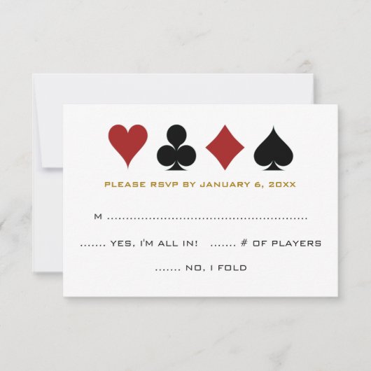 Las Vegas Poker Card Anzug Gold White Wedding RSVP (Vorderseite)