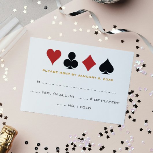 Las Vegas Poker Card Anzug Gold White Wedding RSVP Karte