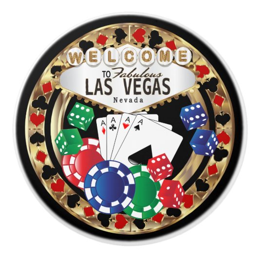 Las Vegas Poker Design - Gold Keramikknauf (Vorderseite)