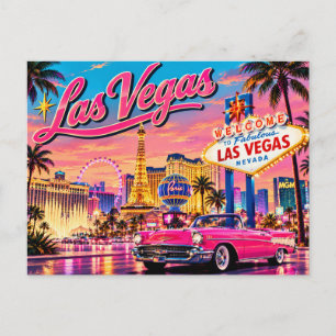Las Vegas Retro Neon Sonnenuntergang mit rosa Oldt Feiertagspostkarte