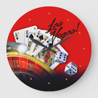 Las Vegas Roulette Wheel, Cards and Dice Große Wanduhr