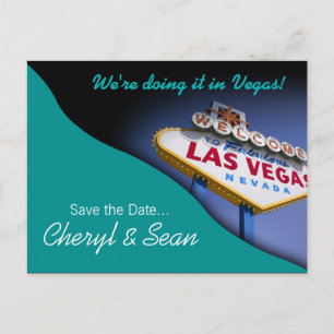 Las Vegas Save the Date (aqua) Ankündigungspostkarte