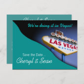 Las Vegas Save the Date (aqua) Ankündigungspostkarte (Vorne/Hinten)