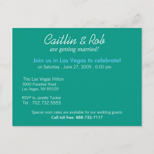 Las Vegas Save the Date (aquamarin) Ankündigungspostkarte (Rückseite)