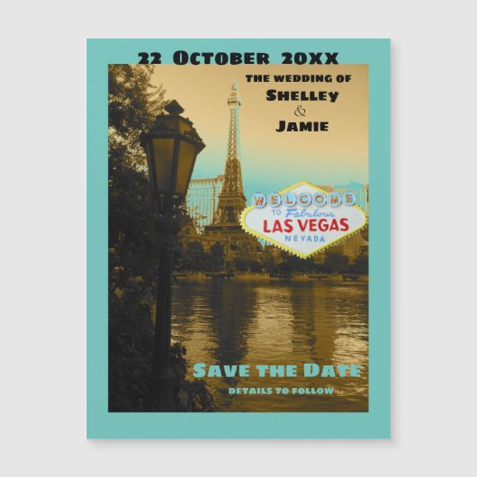 Las Vegas Save the Date türkis Magnet (Vorderseite)
