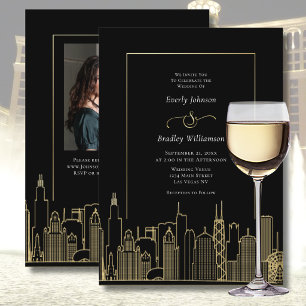 Las Vegas Schwarz Gold Weiß Elegante Foto Hochzeit Einladung
