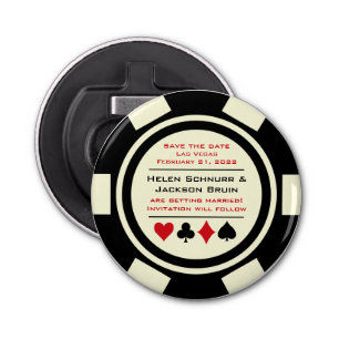 Las Vegas Schwarz-weiß Poker Chip Save the Date Flaschenöffner