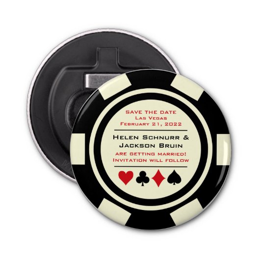 Las Vegas Schwarz-weiß Poker Chip Save the Date Flaschenöffner (Vorderseite)