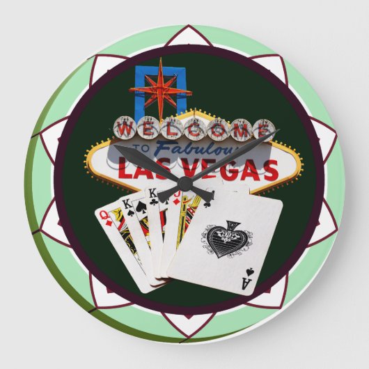 Las Vegas Sign And Two Kings Poker Chip Große Wanduhr (Vorderseite)