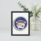 Las Vegas Sign & Cards Poker Chip Postkarte (Stehend Vorderseite)